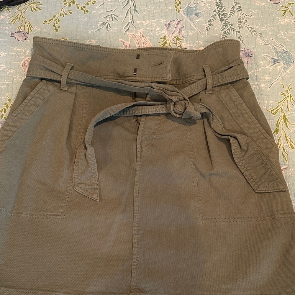 LOFT Sage Green Belted Skirt